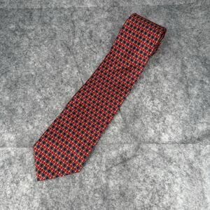 Brooks Brothers Silk Tie Red Navy Blue Gold Diamond Pattern 3.75 Wide 59 Long